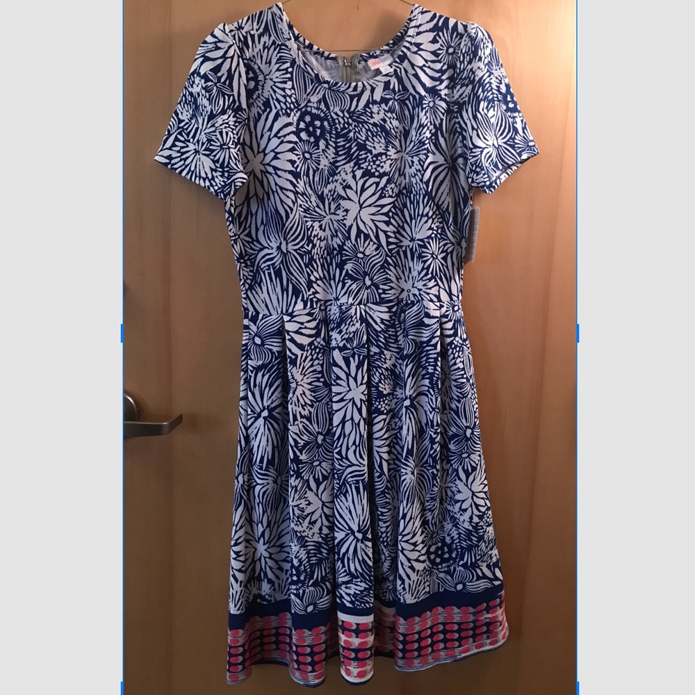 LuLaRoe Amelia Blue Floral Dipped in Pink